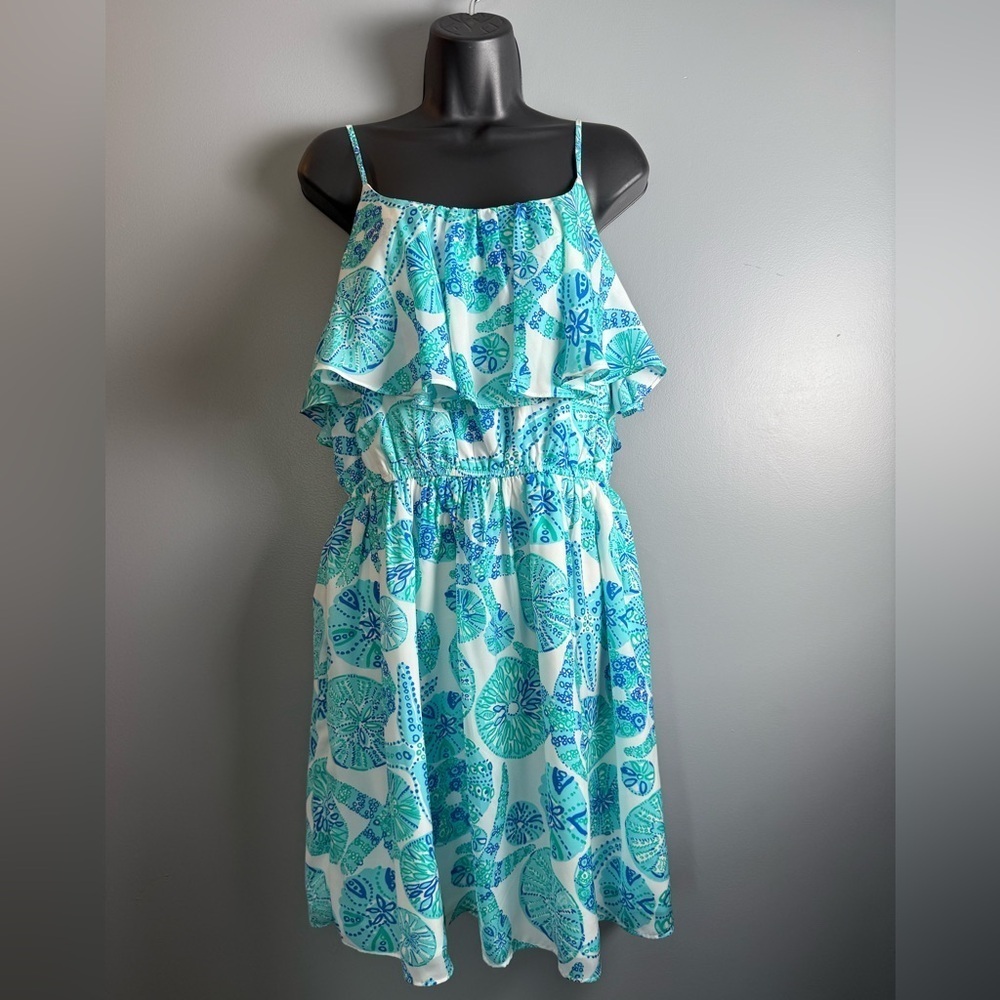 Lilly Pulitzer Sea Urchin‎ Flutter Spaghetti Strap Dress Womens Sz L 19" PTP